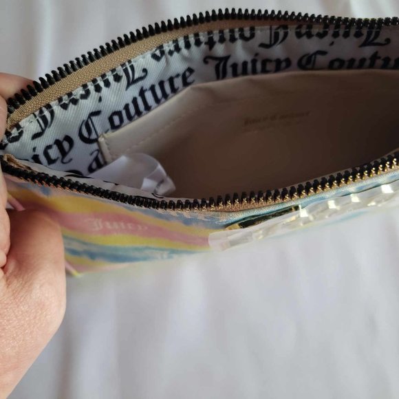NWT Juicy Couture Large Pink Yellow and Blue Wristlet - Picture 8 of 11